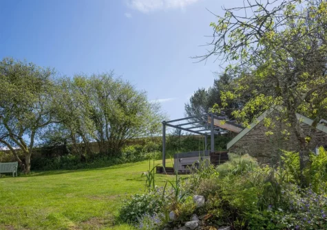The enclosed rear garden at Deviock Farm House, Downderry
