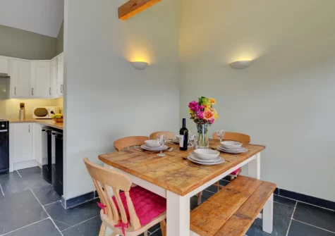 The dining area at Dickins' Cottage, Trenarlett Farm, St Breward