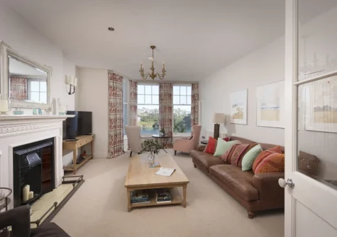 The living room at Dolly's Plaice, Fowey