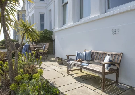 The terrace & outdoor sitting area at Dolly's Plaice, Fowey