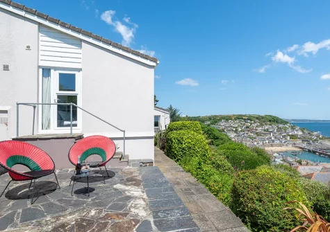 The patio & outdoor sitting area at Dolphin Rise, Mousehole