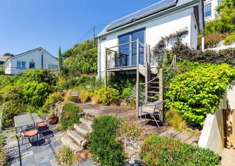 The terrace patio, outdoor sitting & alfresco dining area at Dolphins, Coverack