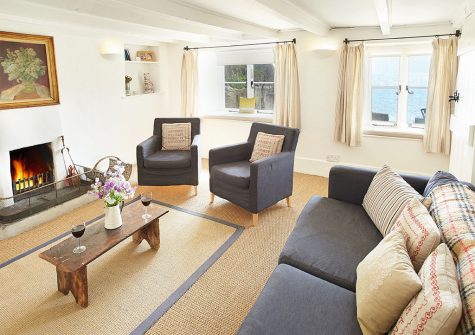 The living area at Downsteps Beach House, Torcross