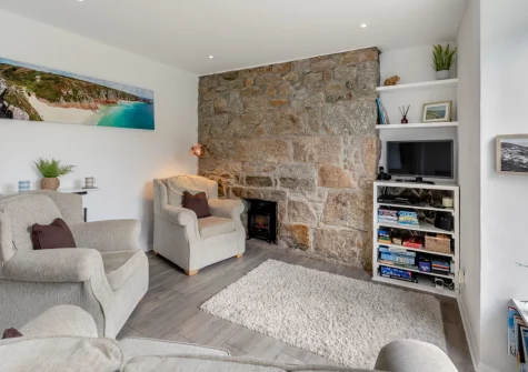 The living area at Driftwood Cottage, Mousehole