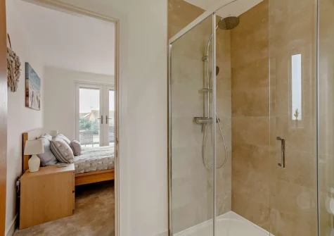 Bedroom #1 en-suite shower room at Dune Beachhouse, Westward Ho!