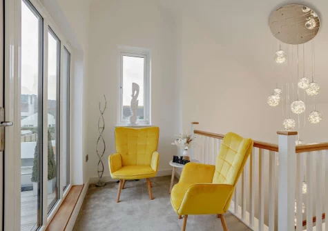 The first floor landing with sitting area at Dune Beachhouse, Westward Ho!