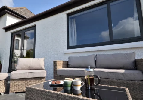 The patio & outdoor sitting area at Eddystone View, Wembury