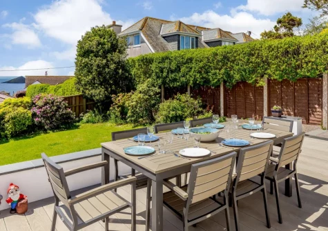 The decked patio & alfresco dining area at Eddystone View, Wembury