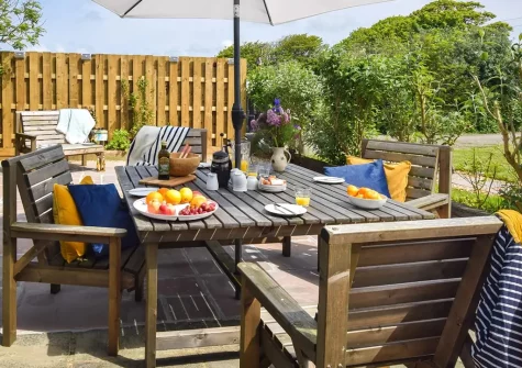 The patio, barbecue & alfresco dining area at Edistone Barn, Edistone