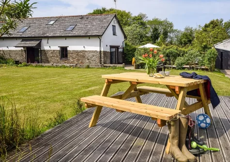 The decked patio & enclosed garden at Edistone Barn, Edistone