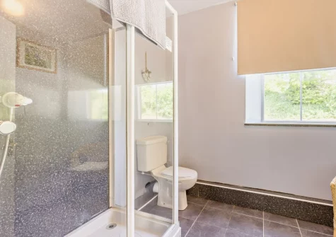 The shower room at Estrayer Park Farmhouse, Meldon