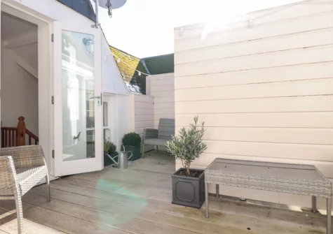 The sun trap roof terrace at Fairhaven, Dartmouth