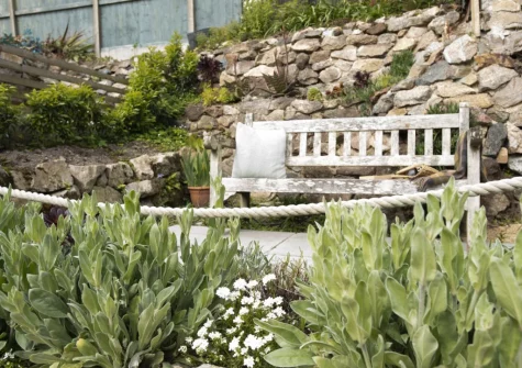The tiered garden & outdoor sitting area at Fernbank, Lelant