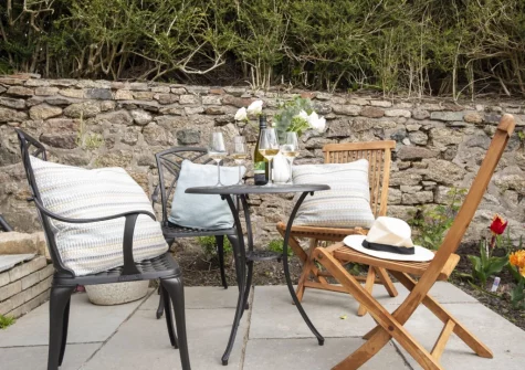 The tiered garden & outdoor sitting area at Fernbank, Lelant