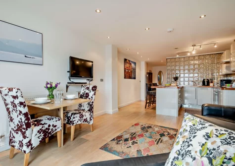 The living & dining area at Fernlea Court, St Ives
