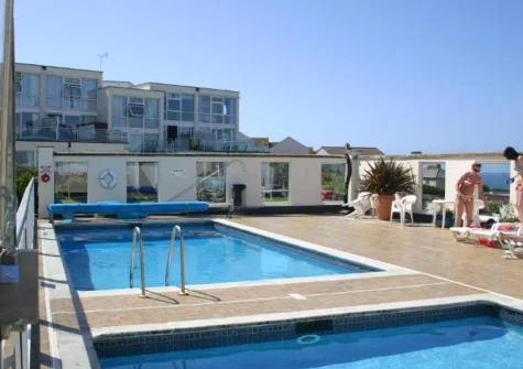 The shared heated swimming pool at Fiddlers Green, Newquay