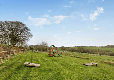 The shared children's play area at Fisherman's Rest at Blagdon Farm, Ashwater