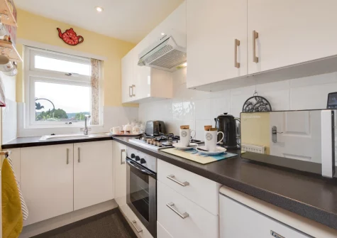 The kitchen at Forget-me-not Bungalow, Seaton