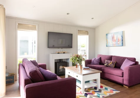 The living area at Forget Me Not Lodge, 4 Roadford Lake Lodges, Broadwoodwidger