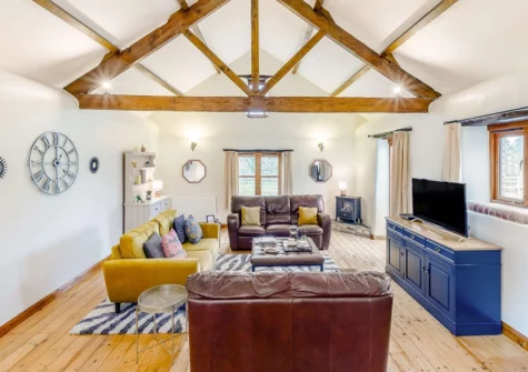 The living area at Foxglove Barn, Greylands Farm, Youldonmoor Cross