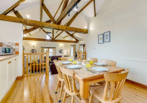 The dining area at Foxglove Barn, Greylands Farm, Youldonmoor Cross