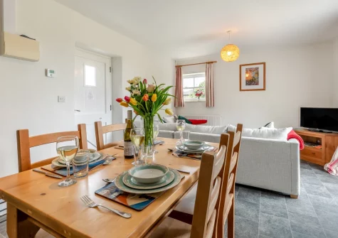 The living & dining area at Foxglove Cottage at Gadles Farm, Laity Moor