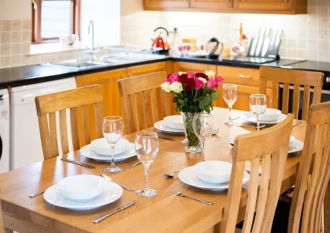 The dining area at Foxgloves, Higher Trenower Farm, Newtown-in-St-Martin