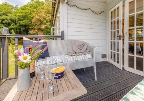 The decked terrace & outdoor sitting area at Fox's Folly, North Tamerton