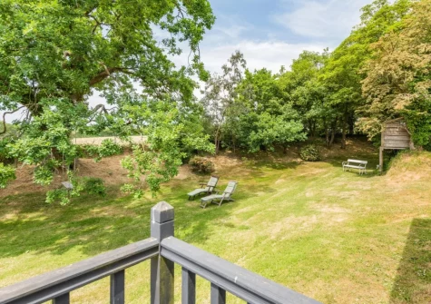 The garden view from the decked terrace & outdoor sitting area at Fox's Folly, North Tamerton
