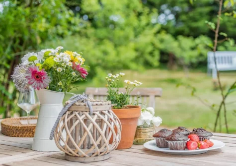 The pergola, alfresco dining area & garden at Fox's Folly, North Tamerton