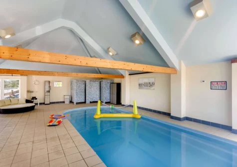 The shared indoor heated swimming pool at Gallantry Bower, Higher Clovelly