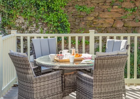 The terrace & alfresco dining area at Glanmor North, Polruan