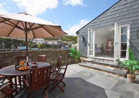 The sun-drenched patio at Glanville House, Mevagissey