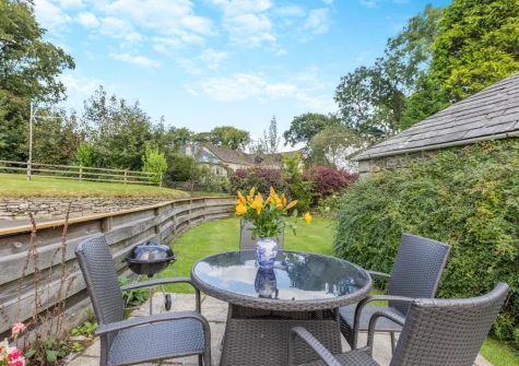 The front patio, barbecue & alfresco dining area at Goosehill at Penrose Burden, St Breward