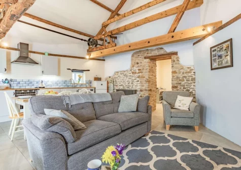 The living area at Grace Barn at Grace Hill, Buckland Brewer