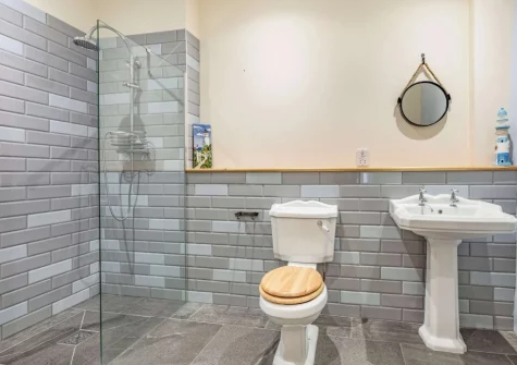 The shower room at Grace Barn at Grace Hill, Buckland Brewer