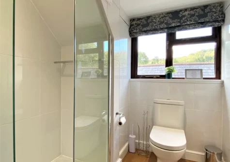 The shower room at Granary Cottage at Heddon Valley Mill, Killington