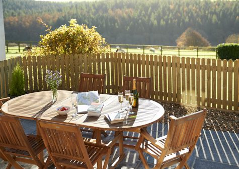 The patio at Green Knowe Cottage, Knowstone