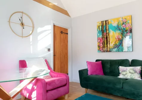 The living area at Grindle Cottage, Woodbury Salterton
