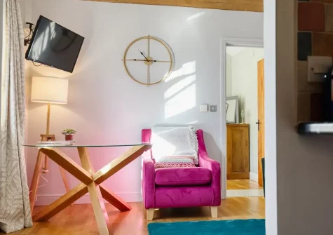 The living area at Grindle Cottage, Woodbury Salterton