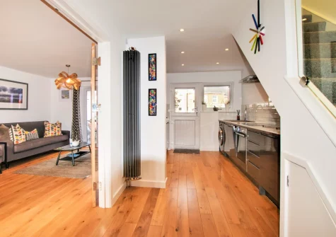 The living area & kitchen at Gull Rock, Padstow