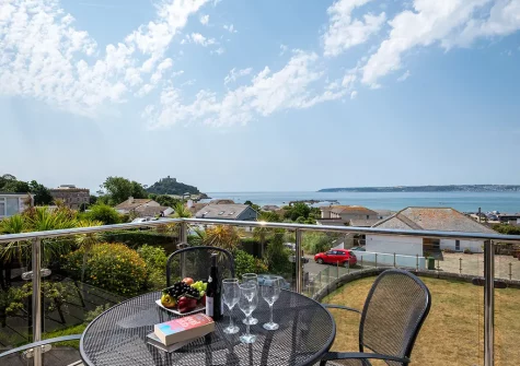 The balcony & outdoor sitting area at Gwyns An Mor, Marazion