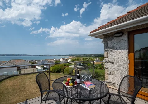 The balcony & outdoor sitting area at Gwyns An Mor, Marazion