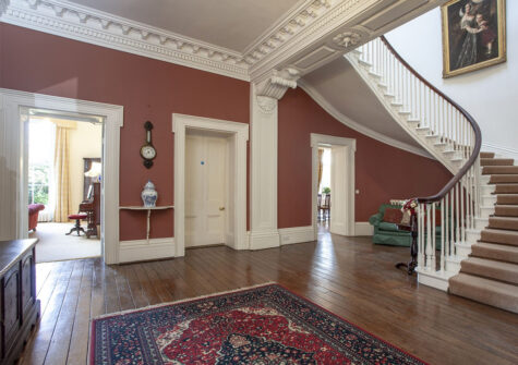 The elegant entrance hall at Hallsanery House, Landcross