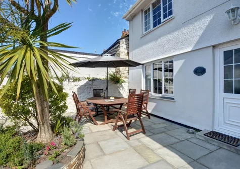 The enclosed courtyard patio & alfresco dining area at Harbour Cottage, Padstow