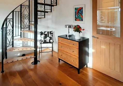 The stairs up to the first floor at Harbour Heights, Brixham