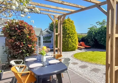 The decked patio, alfresco dining area & garden at Harbour Heights, Brixham