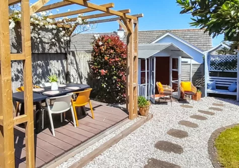 The decked patio, alfresco dining area & garden at Harbour Heights, Brixham