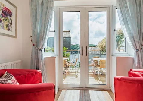 The sitting area at Harbour's Reach, Fowey