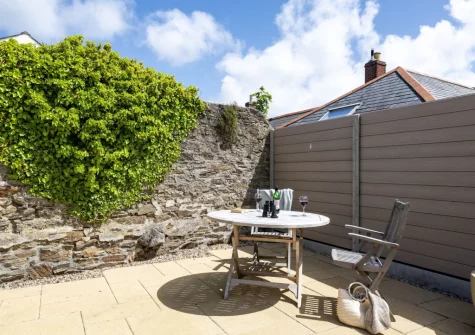 The patio & outdoor sitting area at Hayloft at Trevissick Farm, Porthtowan
